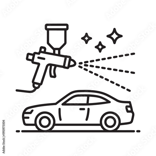 Spray painting a car with a handheld paint gun linear design