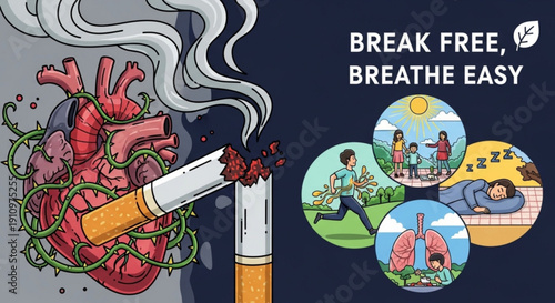 Smoking cessation healthy lungs heart freedom breathe easy