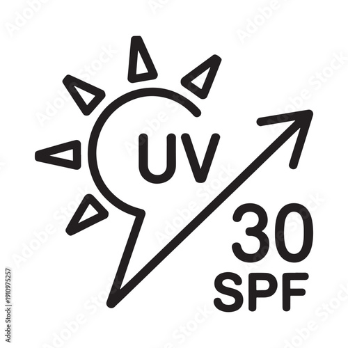 Sun icon displaying uv index and spf 30 protection level