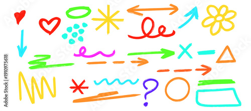 Colorful hand-drawn doodle icons set vector illustration flat design