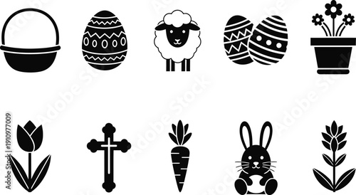 Easter symbols and icons in black and white