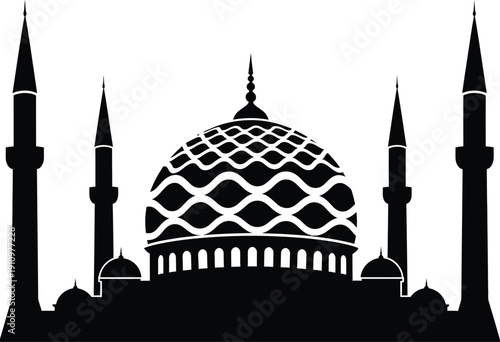 Mosque silhouette with minarets and domes