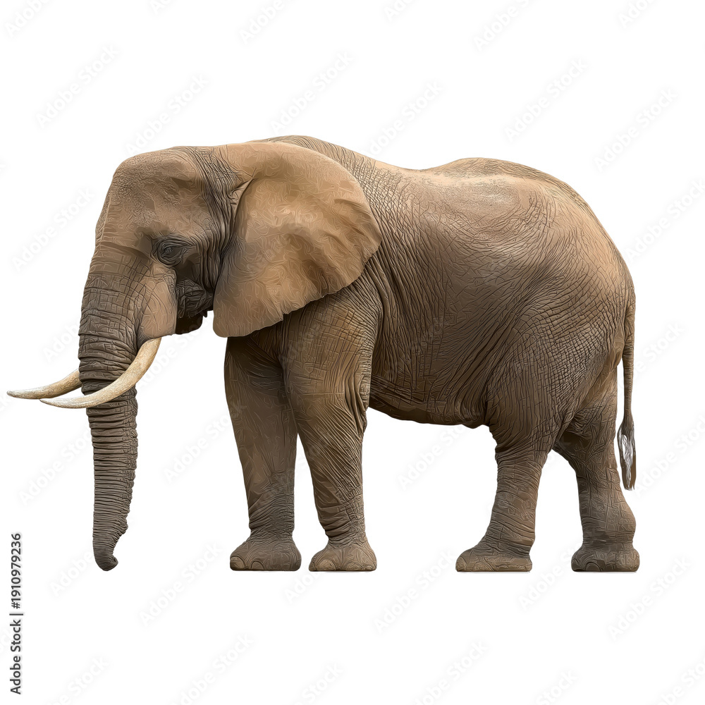 Obraz premium Adult African Elephant Standing Side View Isolated isolated on a transparent background