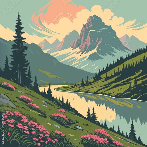 mountain landscape with forest