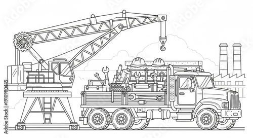 Crane Truck Heavy Machinery Vehicle.