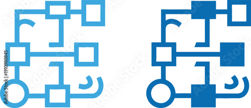 Blue flowchart diagrams with squares and circles