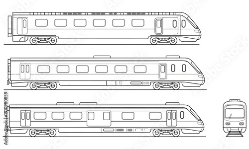 train car illustrations in various views for design and transportation concepts  train car designs for travel and infrastructure planning