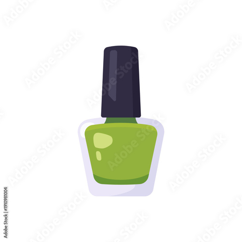 green nail polish, beauty and care, manicure lacquer bottle, colorful vector flat style illustration