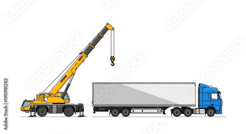 Crane Truck Lifting Container Trailer.