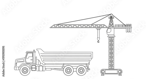 Crane Truck Illustration Line Art.