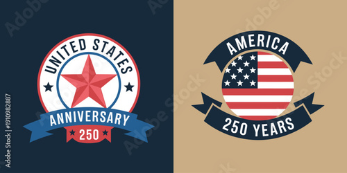 US America 250th anniversary celebration logo and icon designs  stars and banners