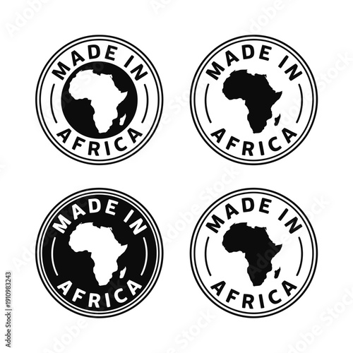 Made in Africa stamps and seals with continent shape  various designs