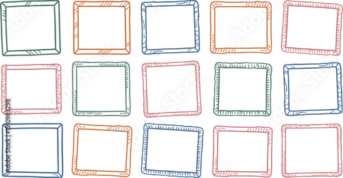 Hand drawn colorful square frames on checkered background for digital scrapbooking or graphic design elements