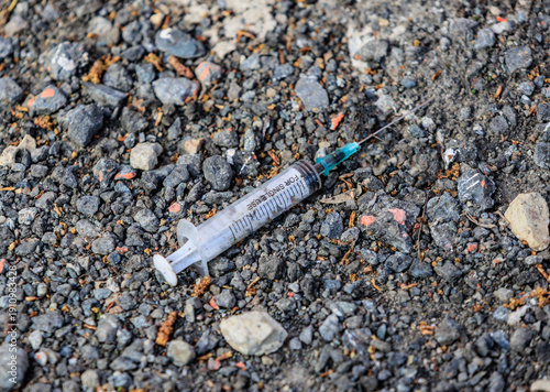 used dirty syringe on the ground