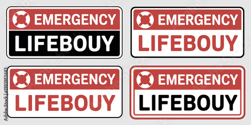 Emergency lifebuoy signs in different color combinations  safety labels