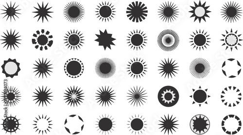 Sun vector icon set. different styles of sunburst. abstract starburst sun shapes isolated on transparent