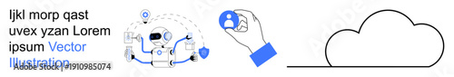 Data privacy, digital identity, cybersecurity, cloud storage, online user management, technology concepts. Hand holding a user icon and a cloud. Data privacy and digital identity