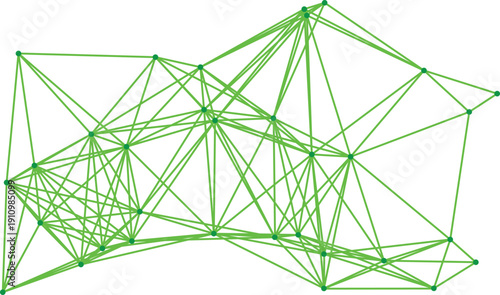 A green network graph with many interconnected nodes and lines