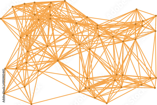 A complex network of interconnected lines and nodes on a white background