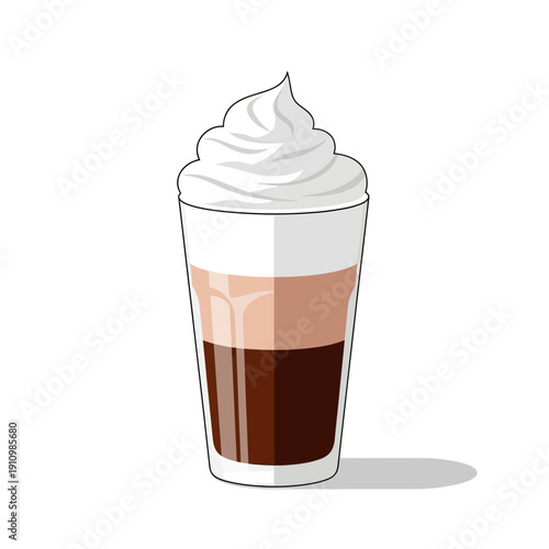 Layered Iced Coffee with Whipped Cream in a Tall Glass