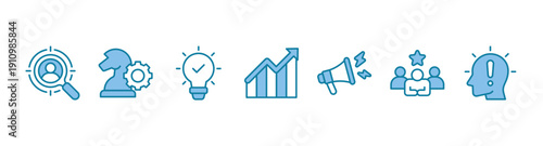 Brand banner web icon vector illustration concept with icons of target market, strategy, innovation, marketing, advertising, customers, and awareness