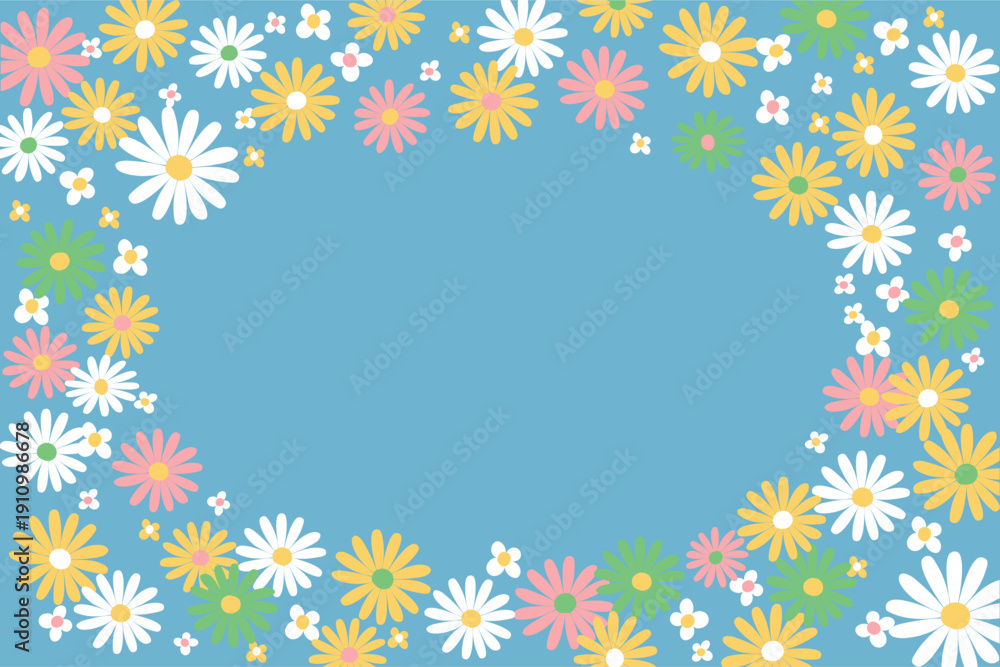 Obraz premium flat spring greeting card background with daisys.