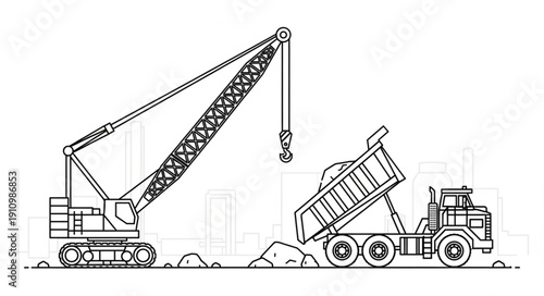 Crane Truck Loading Dump Truck.