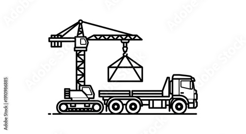 Crane Truck Loading Heavy Cargo.