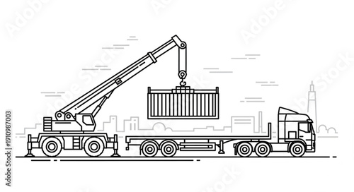 Crane Truck Loading Shipping Container.