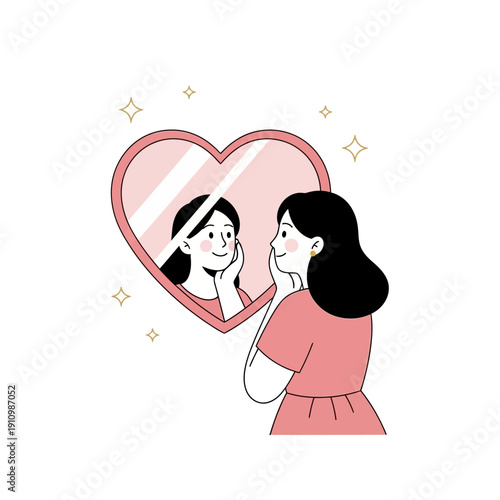 Embracing Inner Radiance A Woman Admires Her Reflection With Joyful Self-Love