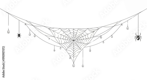 Ethereal Spiderweb Garland With Dewdrops And Spiders Minimalist Halloween Decor