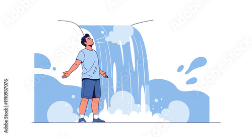 Embracing Serenity Under a Cascading Waterfall