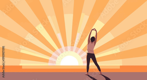 Embracing The Dawn A Person In Motion With Radiant Sunrise Backdrop