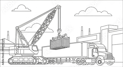 Crane Truck Loading Shipping Containers.
