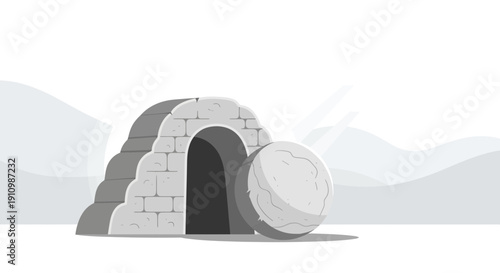 Empty Tomb With Stone Rolled Away Scene Symbolizing Resurrection And New Beginnings