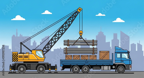 Crane Truck Loading Shipping Containers.