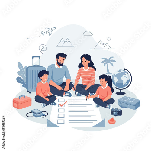 Family Vacation Planning Together Excitedly Making Travel Arrangements