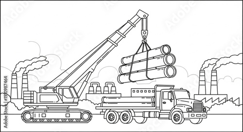 Crane Truck Lifting Heavy Machinery.