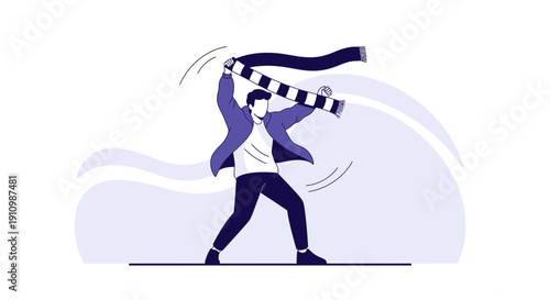 Excited Sports Fan Waving Scarf in Support Of Their Team