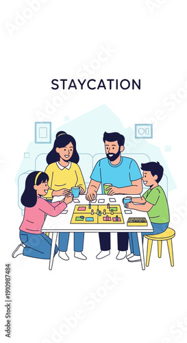 Family Enjoying Board Games During A Peaceful Staycation At Home