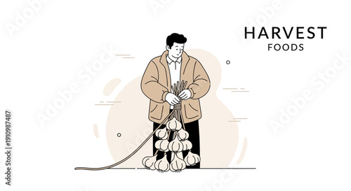 Farmer Bundling Fresh Garlic Harvest for Market