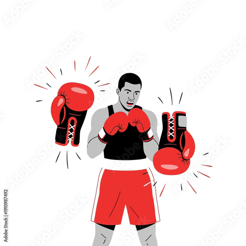 Energetic Boxer Ready To Fight With Red Gloves Displaying Power And Strength