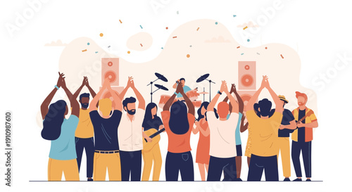 Energetic Crowd Applauds Live Music Performance With Confetti