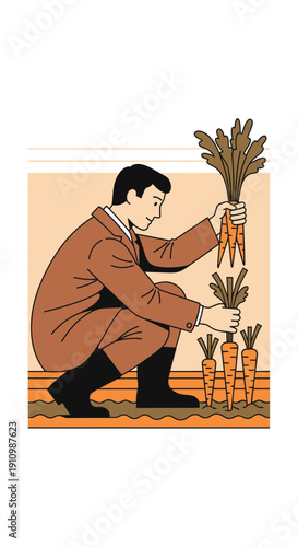 Farmer Harvesting Fresh Carrots From Organic Garden