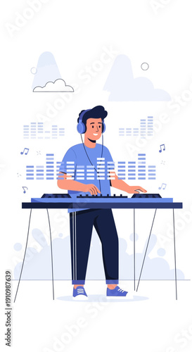 Energetic Dj Mastering Music Production And Composing Energetic Melodies With Modern Equipment