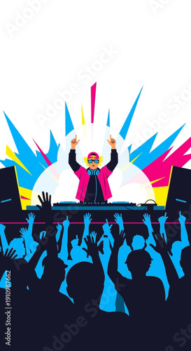 Energetic DJ Performance With Excited Crowd At Nightclub Event
