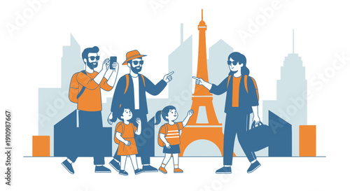 Family Exploration Capturing Parisian Moments with Iconic Landmark Background