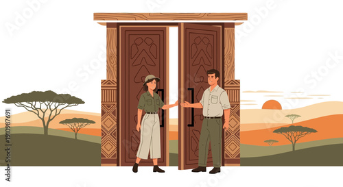 Expedition Welcome Gateway At African Savanna Sunset Scene