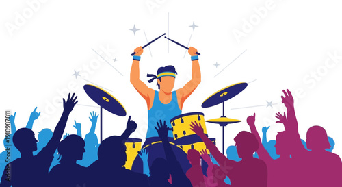 Energetic Drummer Performing Live Concert For Enthusiastic Crowd
