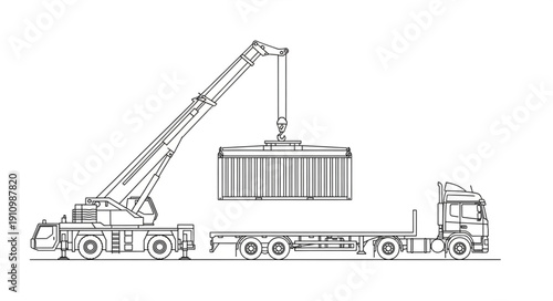 Crane Truck Lifting Shipping Container.